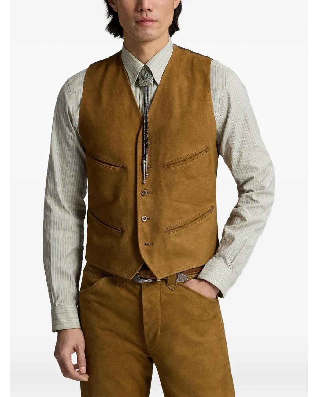 RRL Brown Suede Waistcoat for men