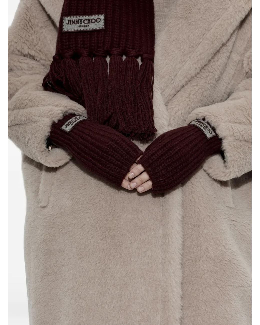 Jimmy Choo Brown Logo-Patch Fingerless Gloves
