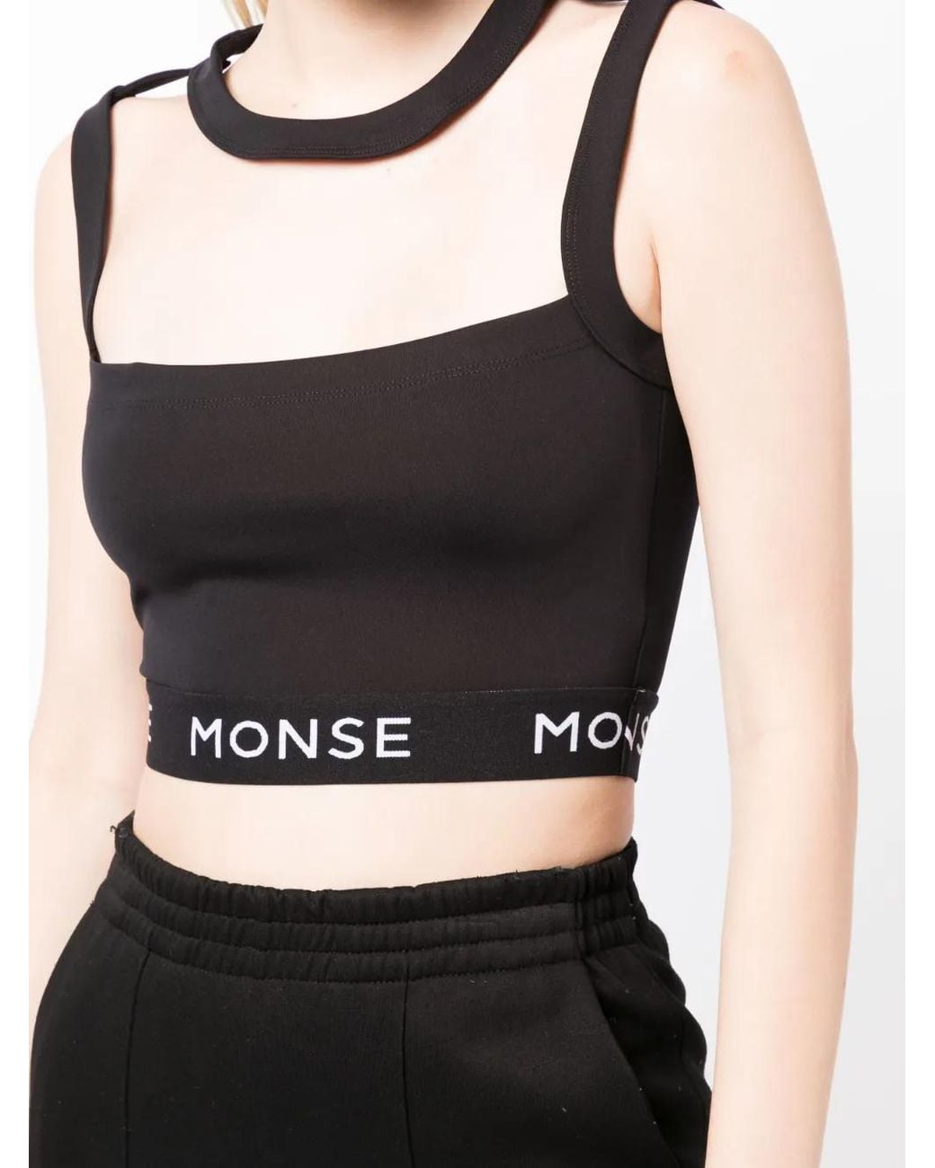 Monse Black Logo-Print Panelled Crop Top