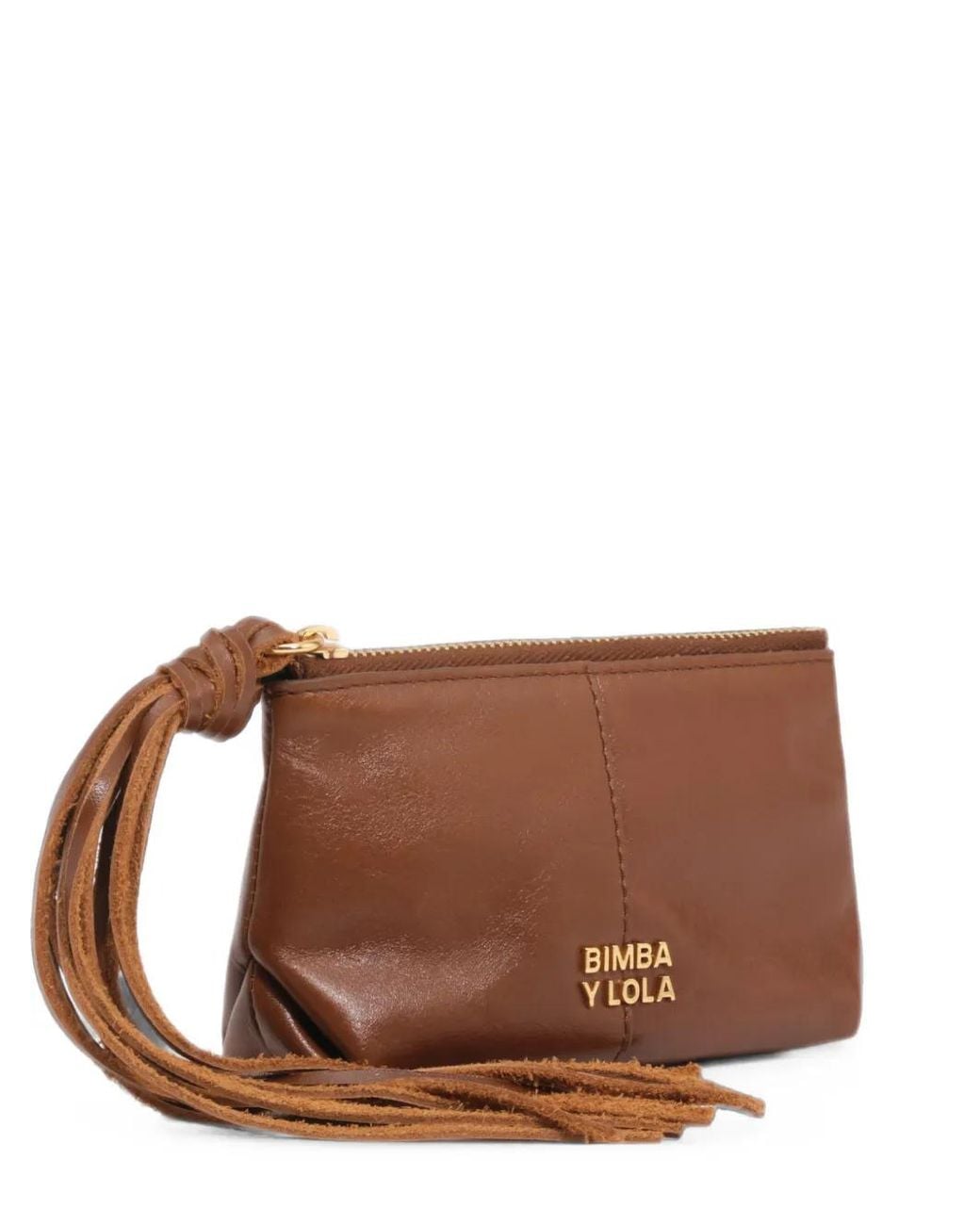 Bimba Y Lola Brown Cognac Fringed Leather Coin Purse