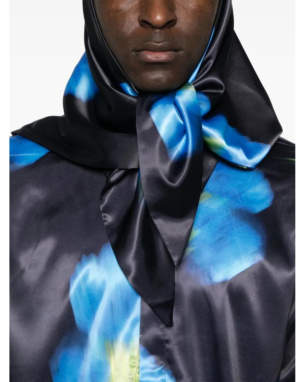flâneur Blue Blurred Flower Hooded Shirt for men