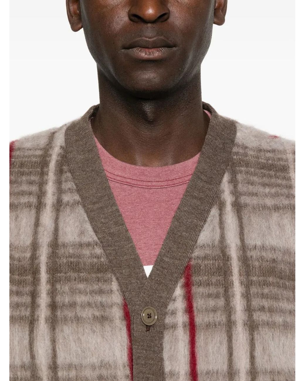 Aspesi Brown Checked Wool Cardigan for men