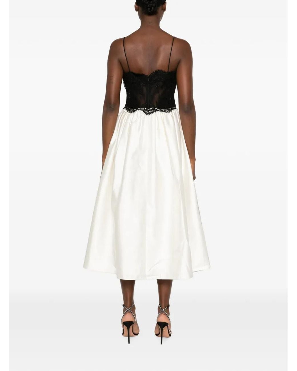 Self-Portrait White Lace-Bodice Flared Midi Dress