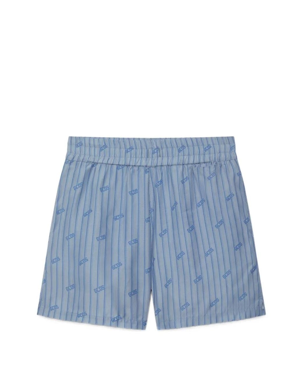 Gcds Blue Pinstripe Logo-Print Shorts for men