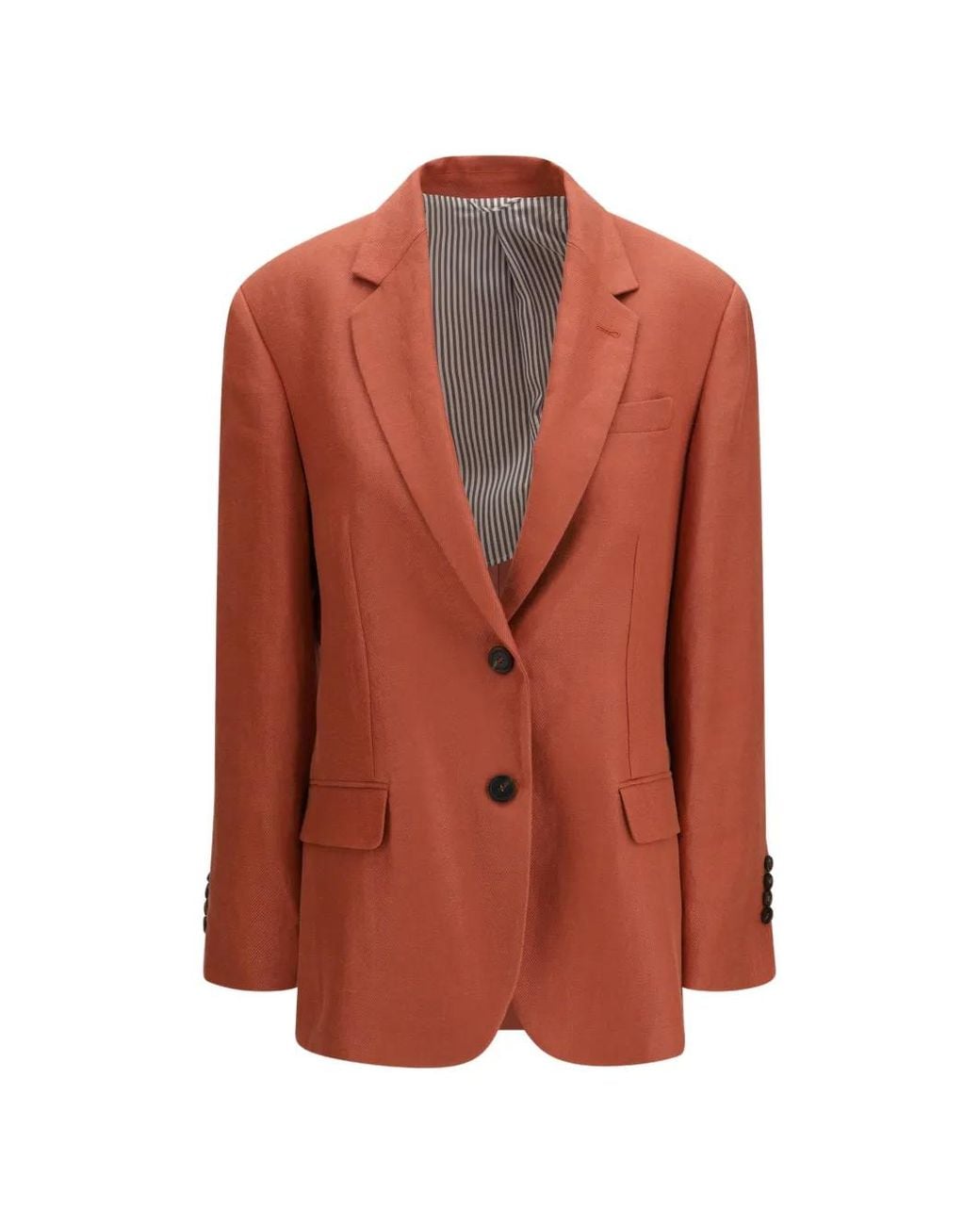 Brunello Cucinelli Orange Jackett Aus Leinen Mit Knopfleiste
