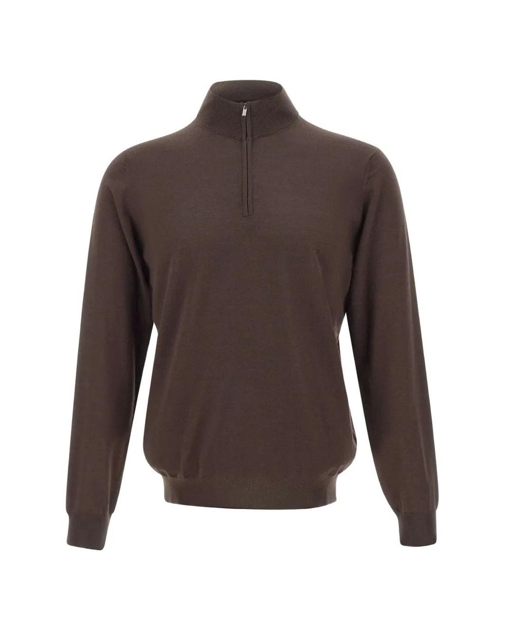 FILIPPO DE LAURENTIIS Brown Half-Zip Merino Polo Shirt for men