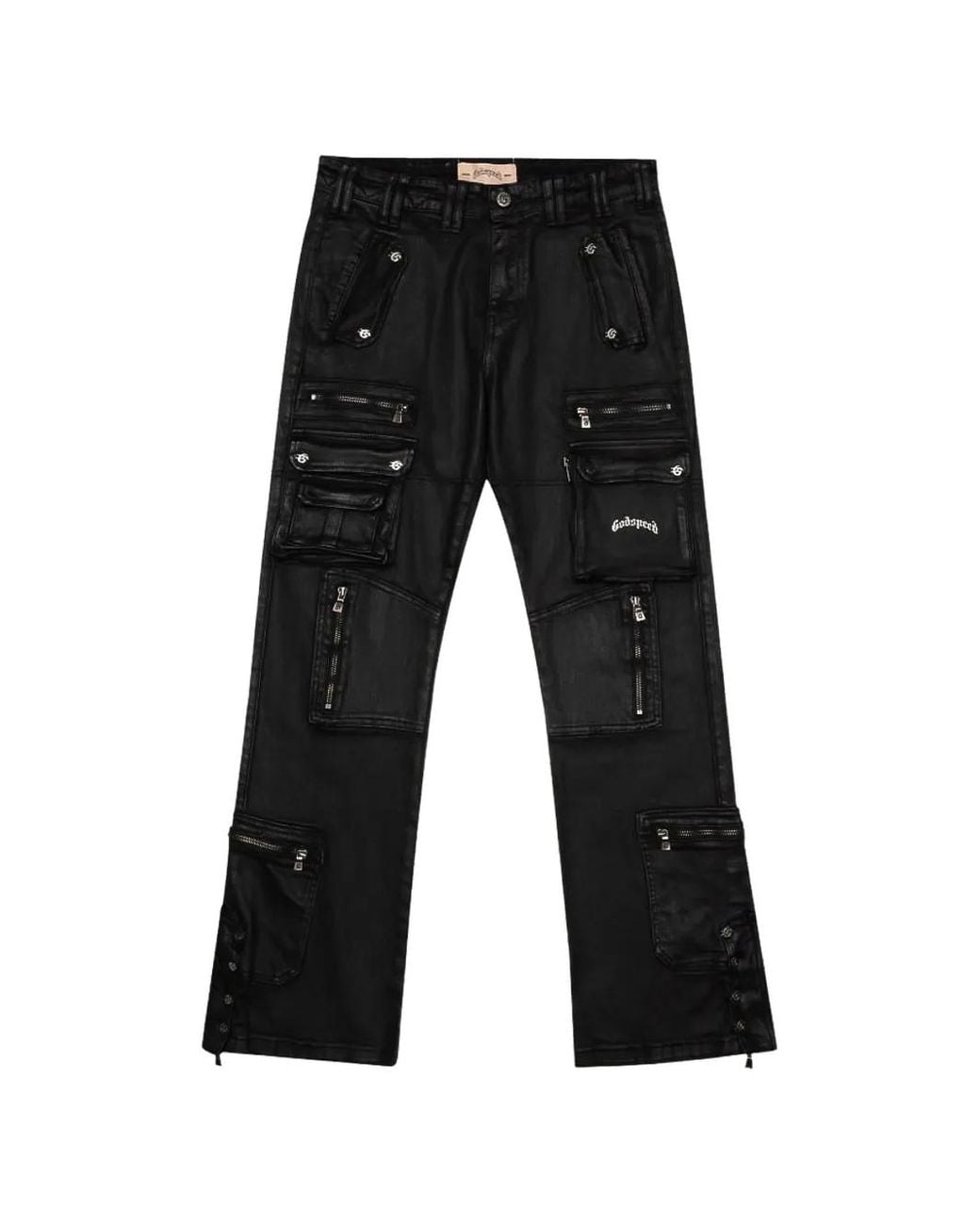 Godspeed Black Waxed Flared Cargo Pants for men