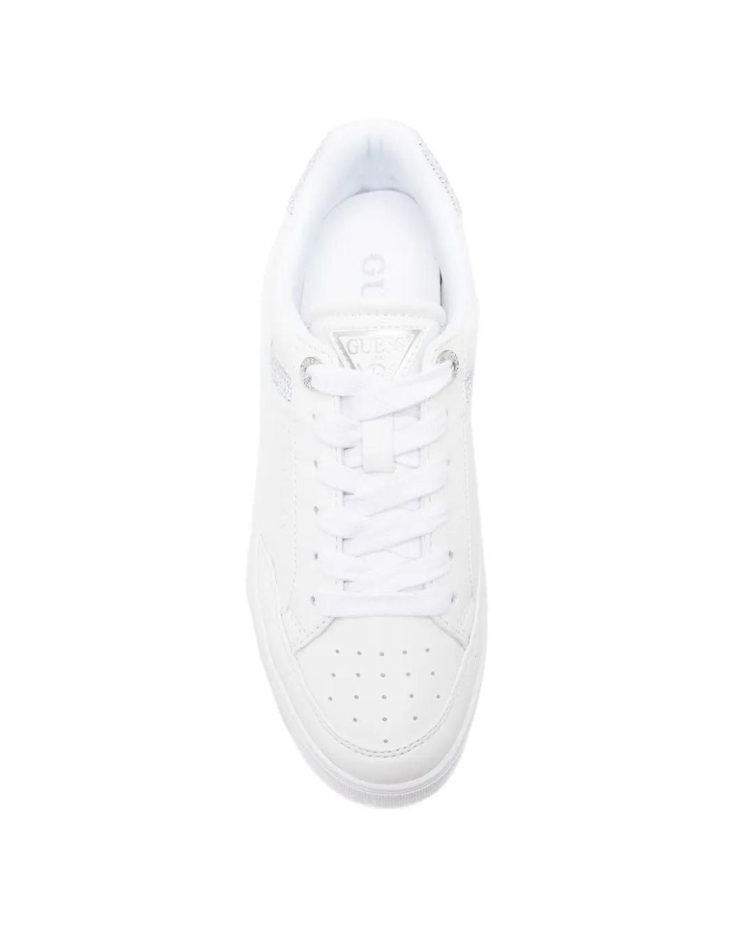 Guess White Rhinestone-Embellished Leather Sneakers