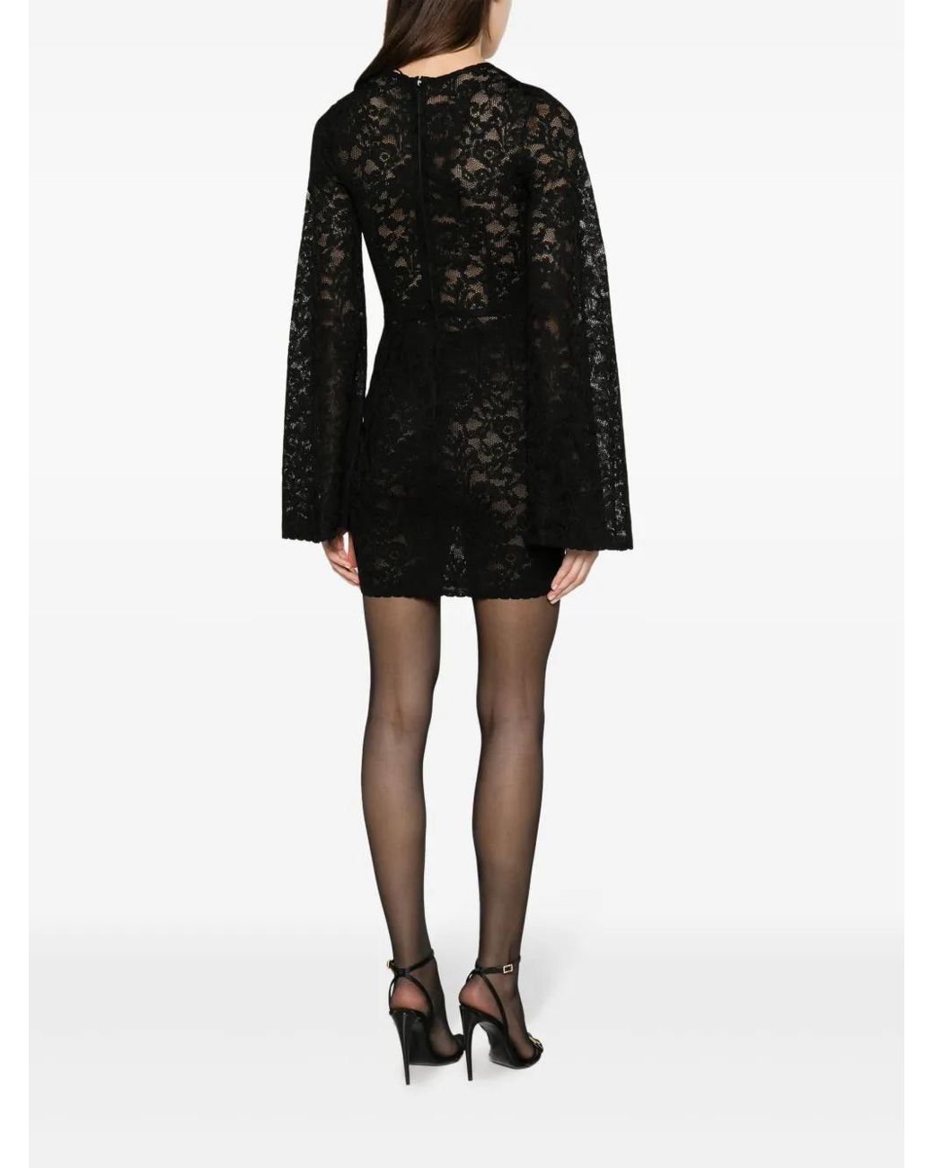 Dolce & Gabbana Black Mini Wide-Sleeve Lace Dress