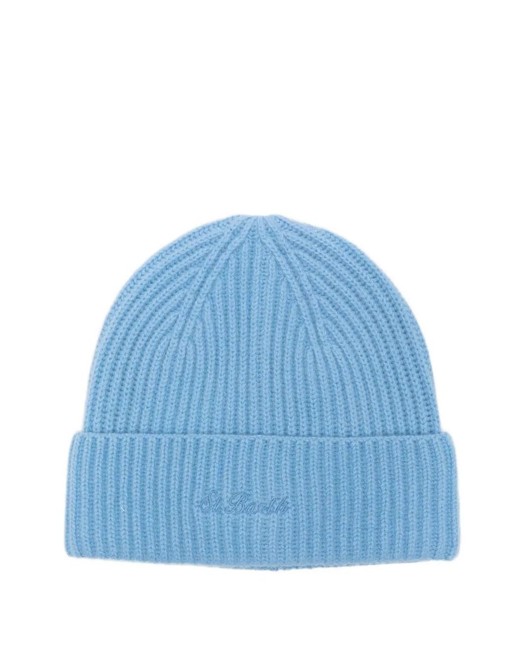 Mc2 Saint Barth Blue Moss Ribbed-Knit Embroidered-Logo Beanie Hat