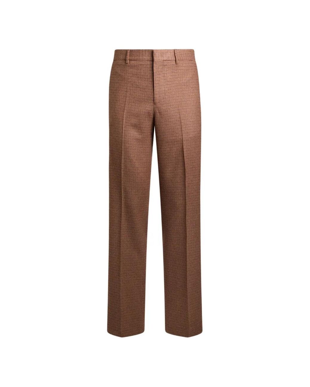 Etro Brown Straight-Leg Wool-And-Cashmere Trousers With Feathers And Micro Houndstooth Patterns for men