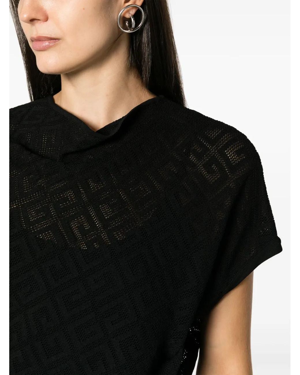 Givenchy Black 4G Jacquard Draped Midi Dress