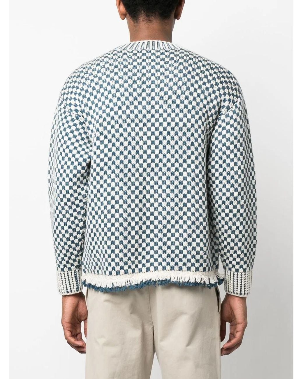 Bode Blue Talsi Fair Isle Checkerboard Knit Sweater for men