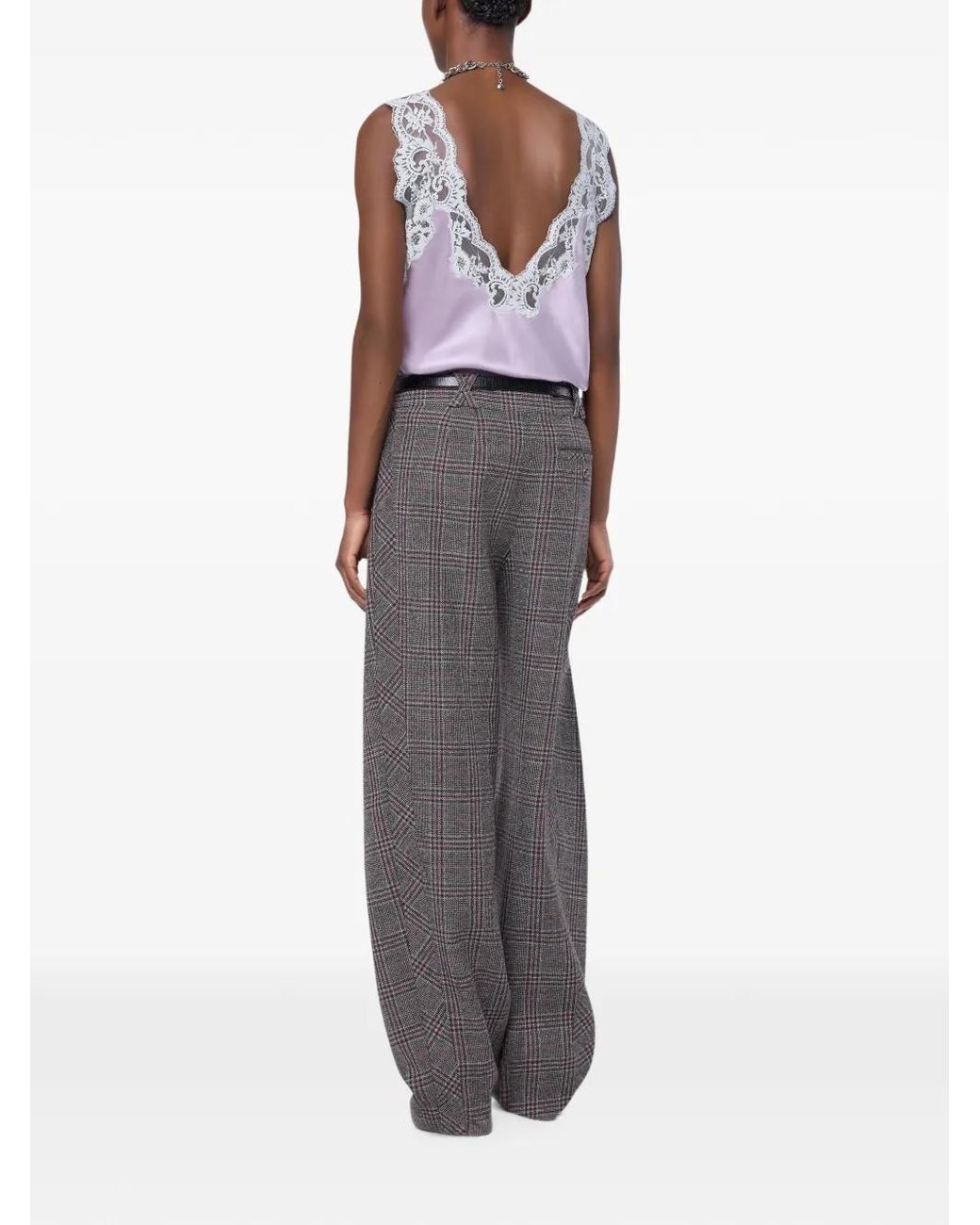 Rabanne Purple Lilac Silk Tank Top With Lace Detailing