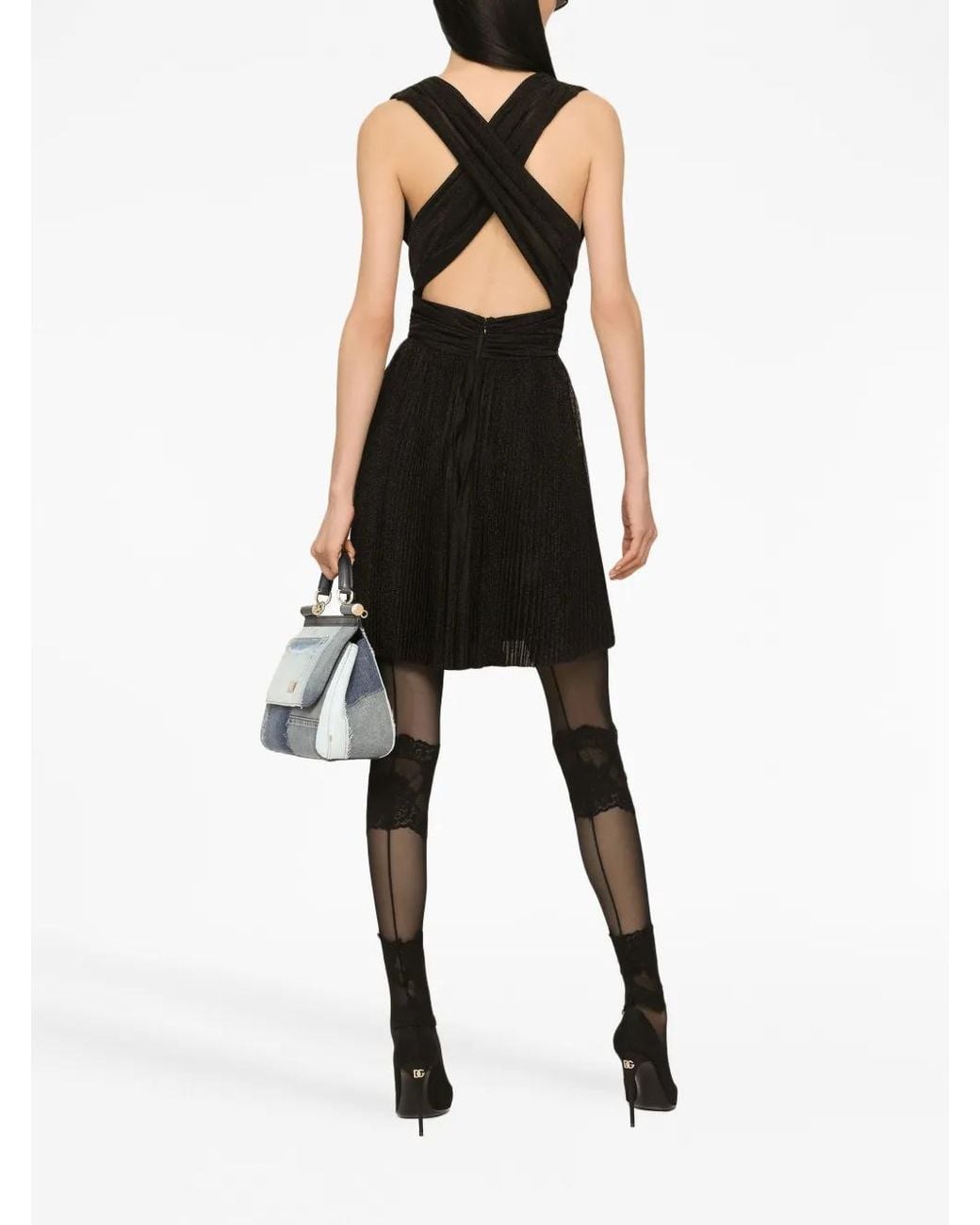 Dolce & Gabbana Black Plissé Halterneck Mini Dress