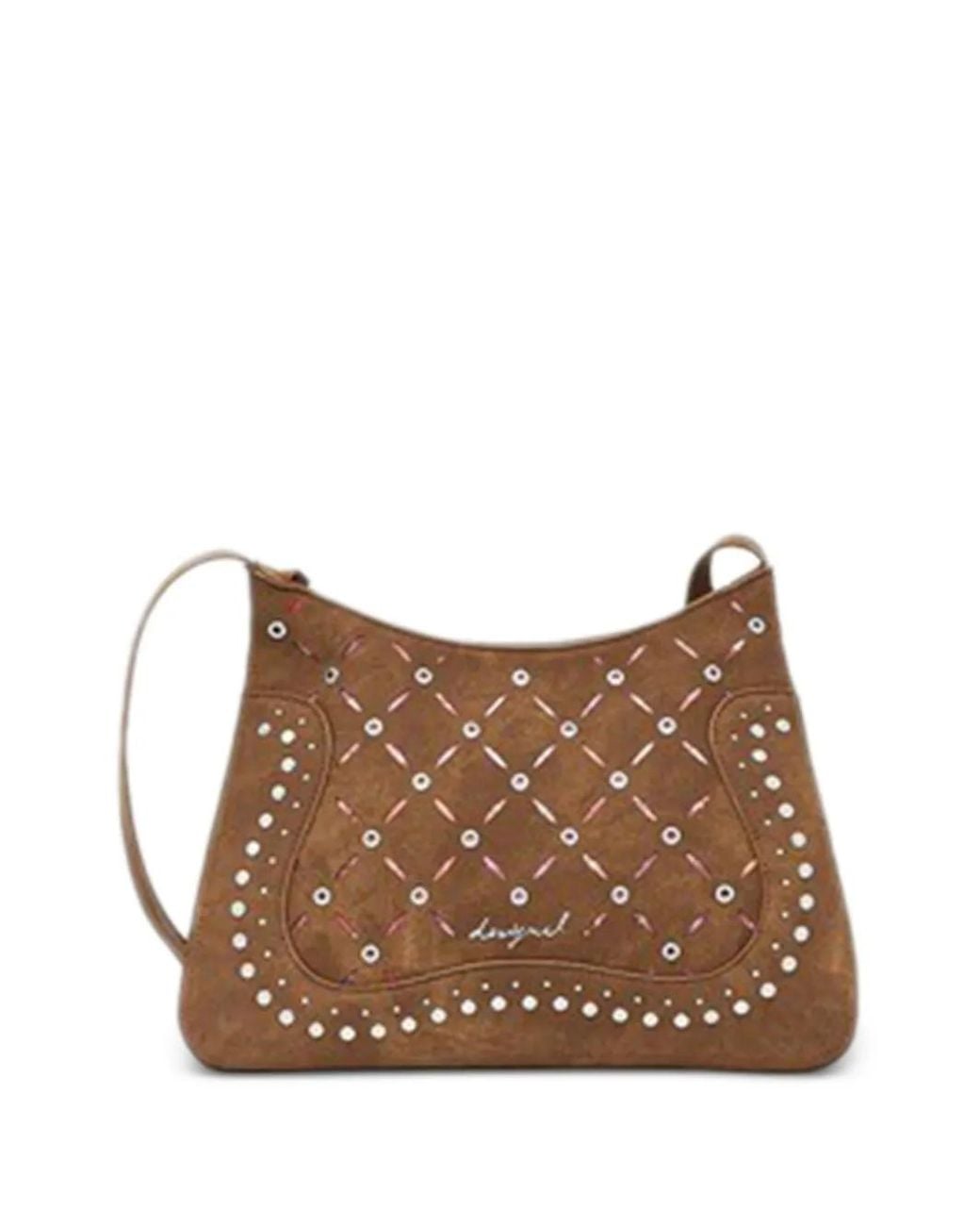 Desigual Brown Cutout Studded Crossbody Bag