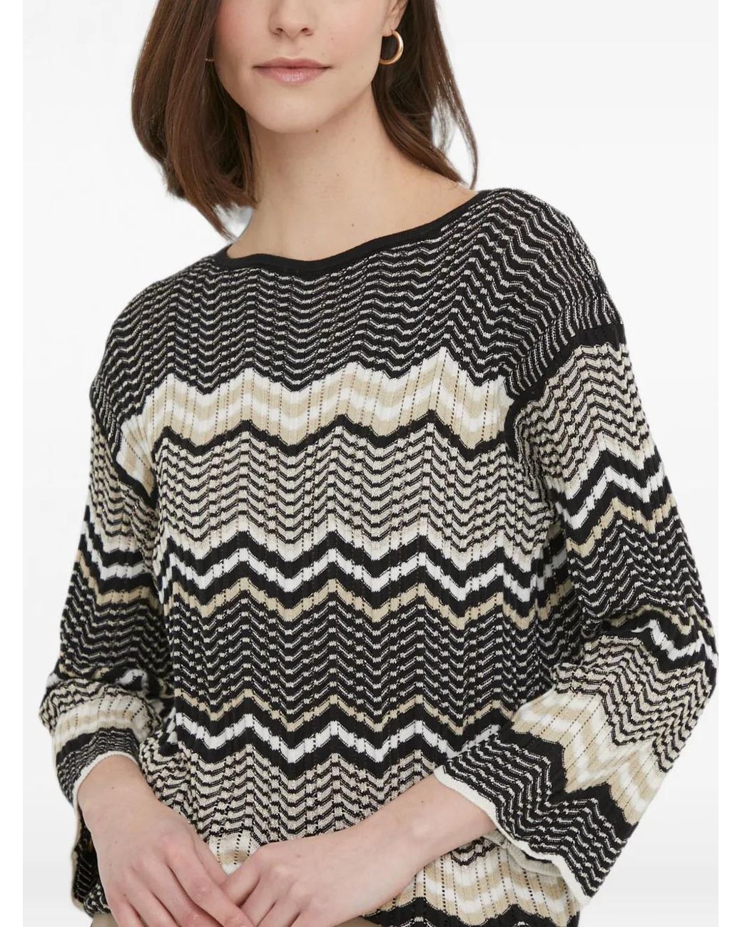 Sisley Gray Long-Sleeve Chevron-Pattern Sweater