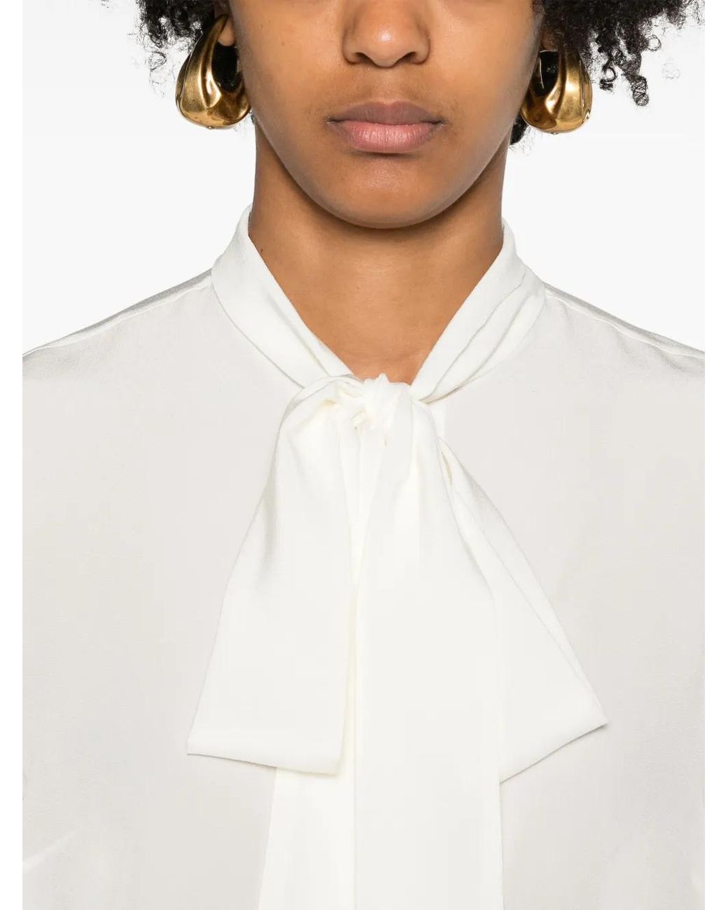 Etro White Pussy-Bow Silk Shirt