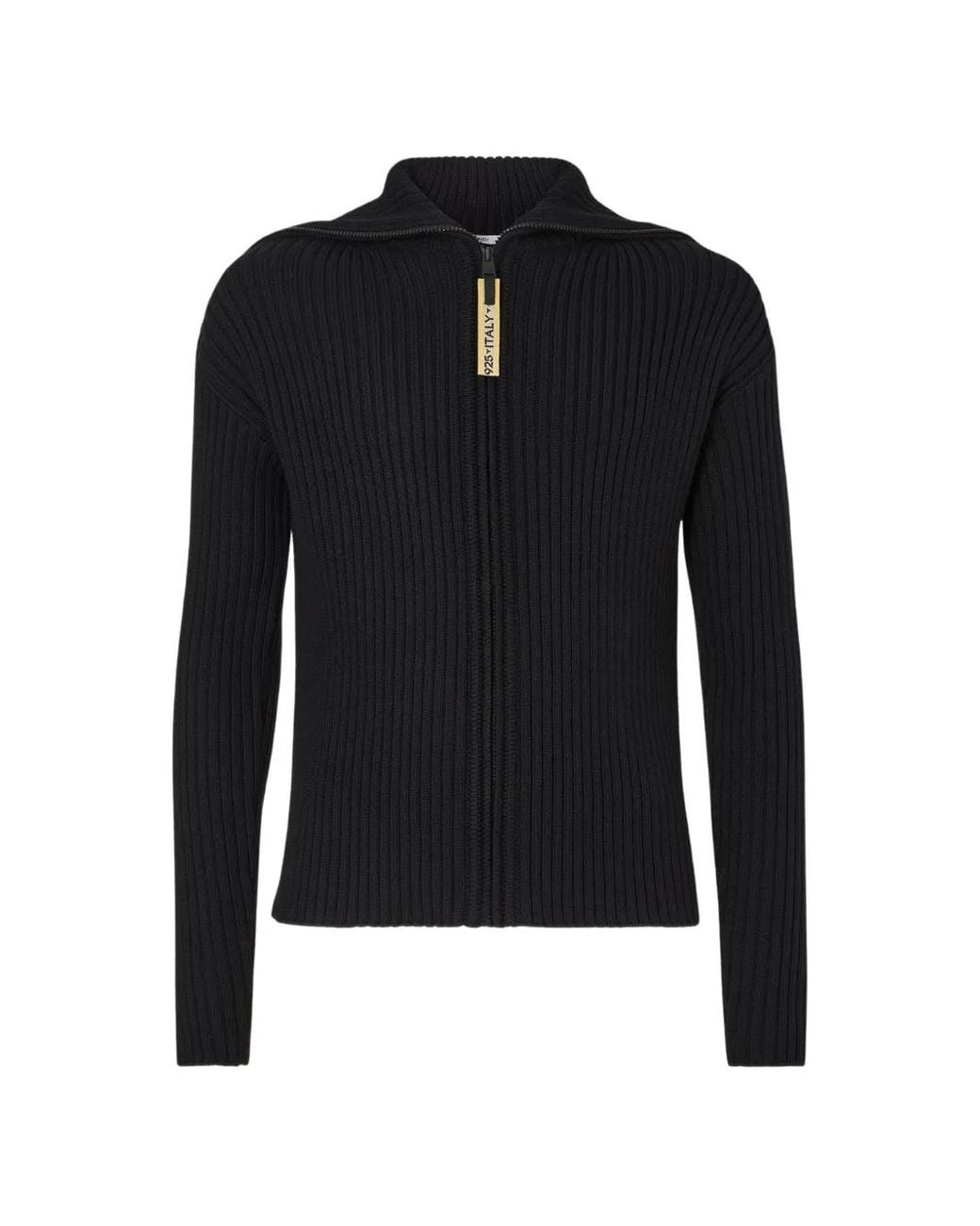 Fendi Blue Ribbed-Knit Zip-Up Sweater for men