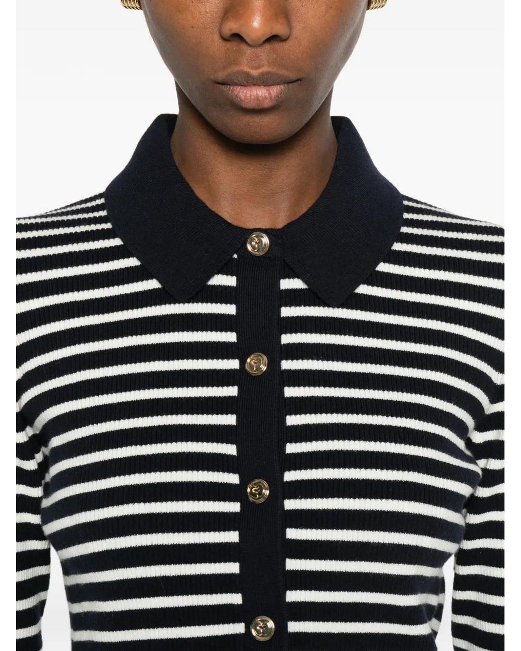 Maje Black Striped Polo Cardigan