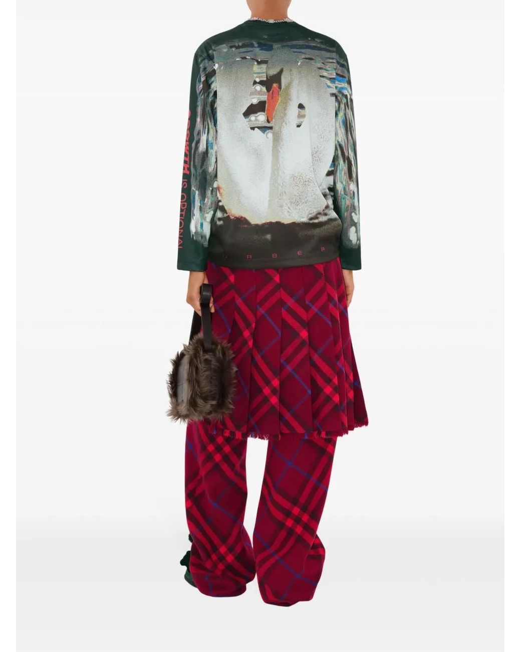 Burberry Red Checked Straight-leg Mid-rise Wool Trousers