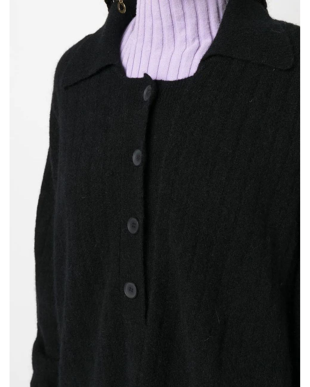 Rus Black Button-Front Ribbed Jumper