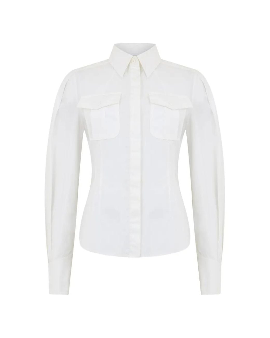 Alberta Ferretti White Chemise Cintrée À Poches À Rabat