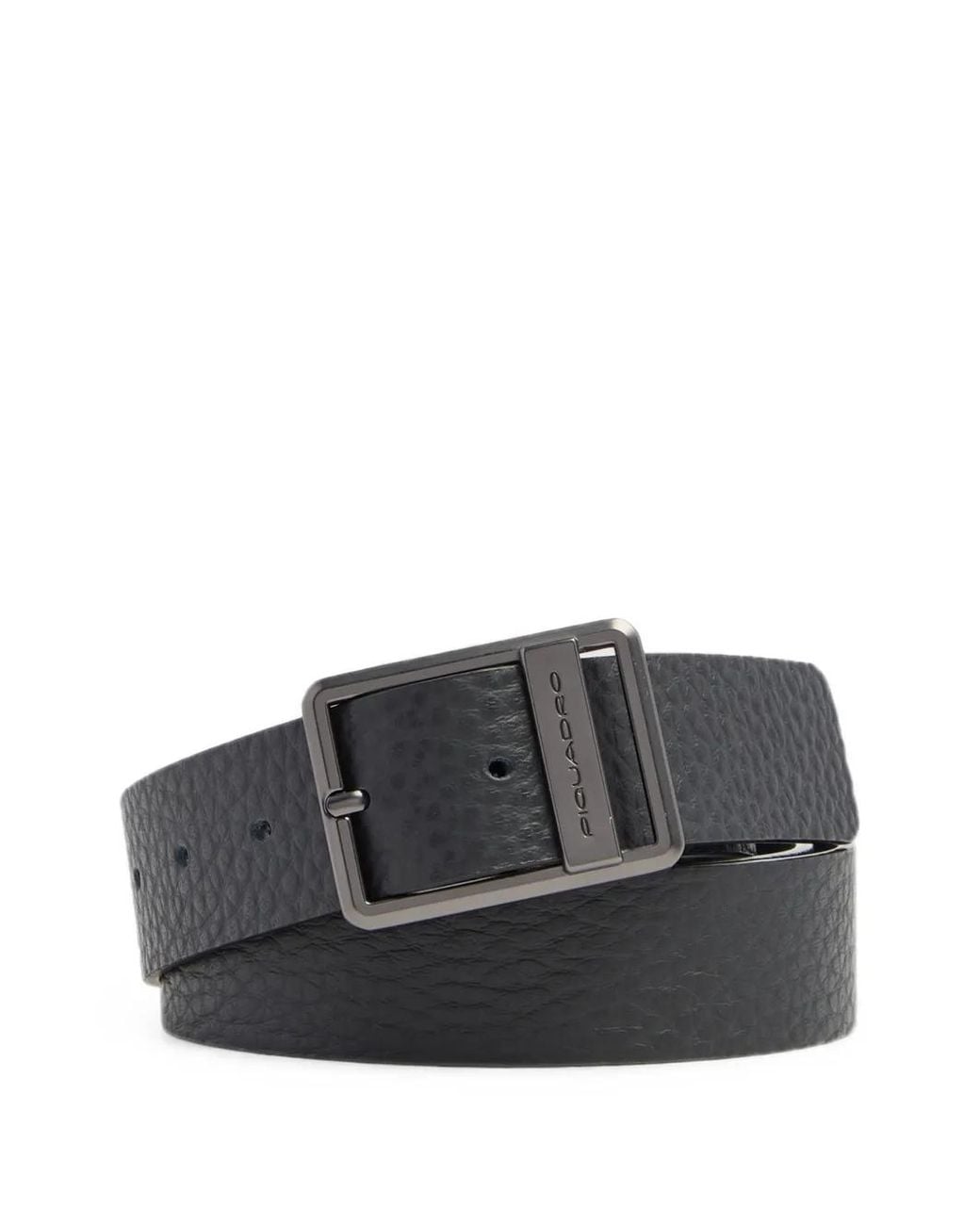 Piquadro Gray Logo-Engraved Pebbled-Leather Belt for men