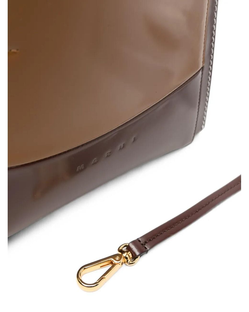 Marni Brown Small Museo Two-Tone Contrast-Stitch Bucket Bag