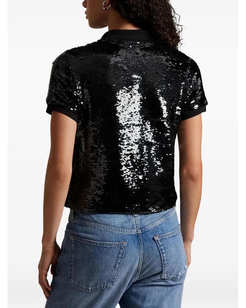 Polo Ralph Lauren Black Sequin Short-Sleeve Polo Shirt