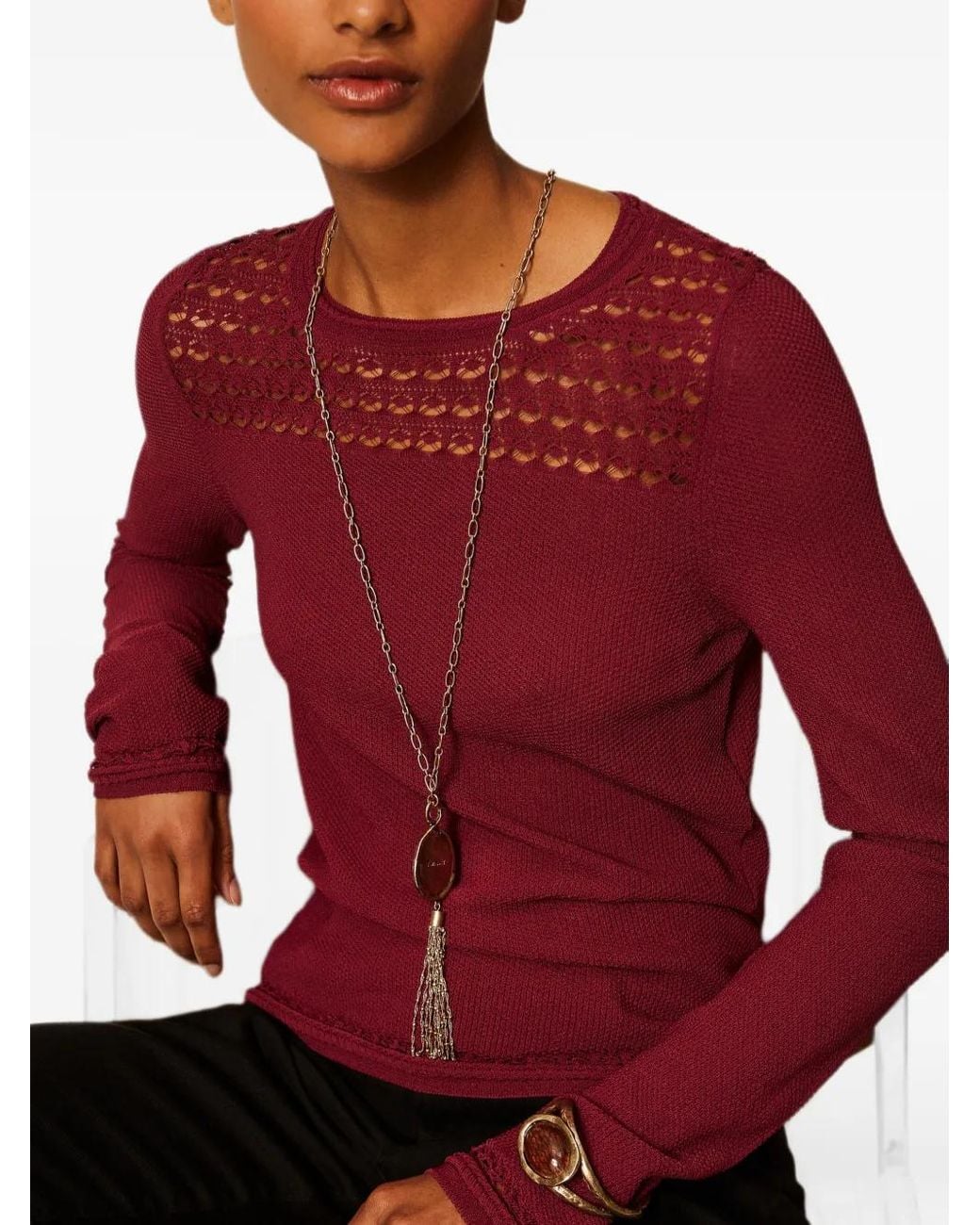 Twinset Red Crew Neck Jumper With Cable Pattern