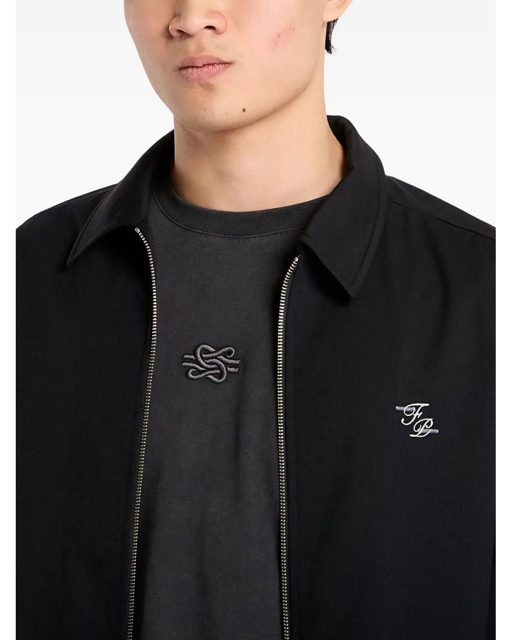 Filling Pieces Black Twill Embroidered Coach Jacket for men