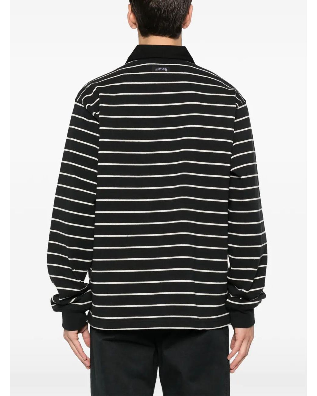 Stussy Striped Long-Sleeve Polo Shirt in Black | Lyst