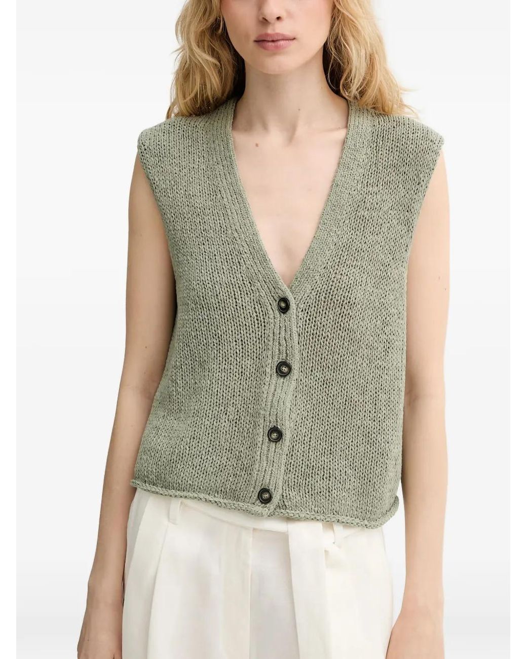 Marc O' Polo Green Button-Up Knitted Vest