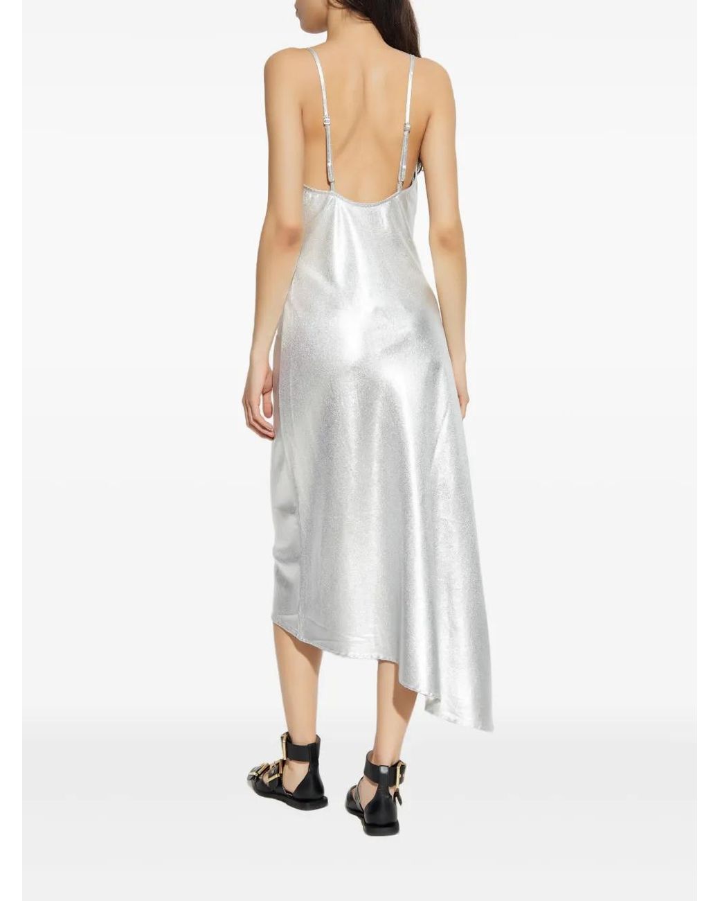 AllSaints White Alexia Metallic Ruched Slip Dress