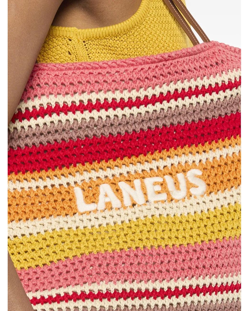 Laneus Orange Striped-Pattern Shoulder Bag