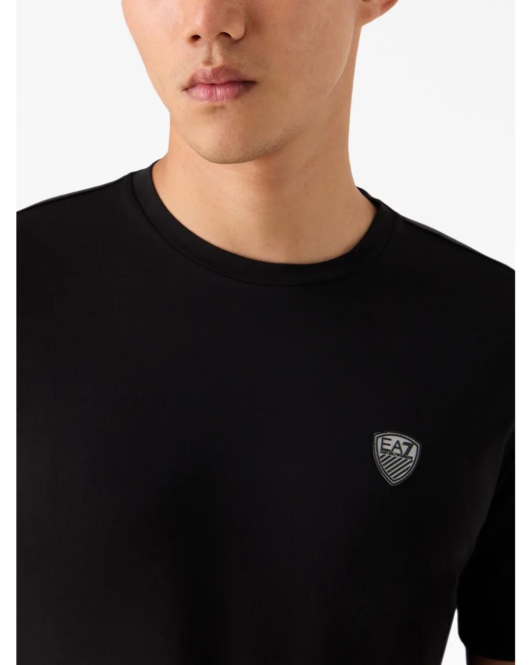 EA7 Black T-Shirt With Logo Patch for men