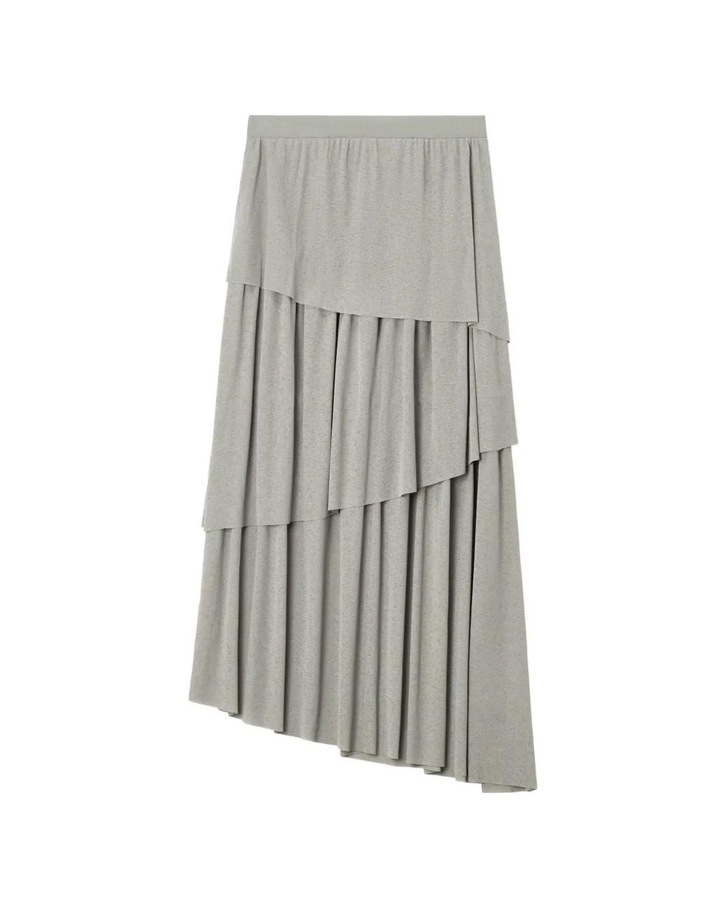 B+ AB White Tiered Asymmetric Midi Skirt
