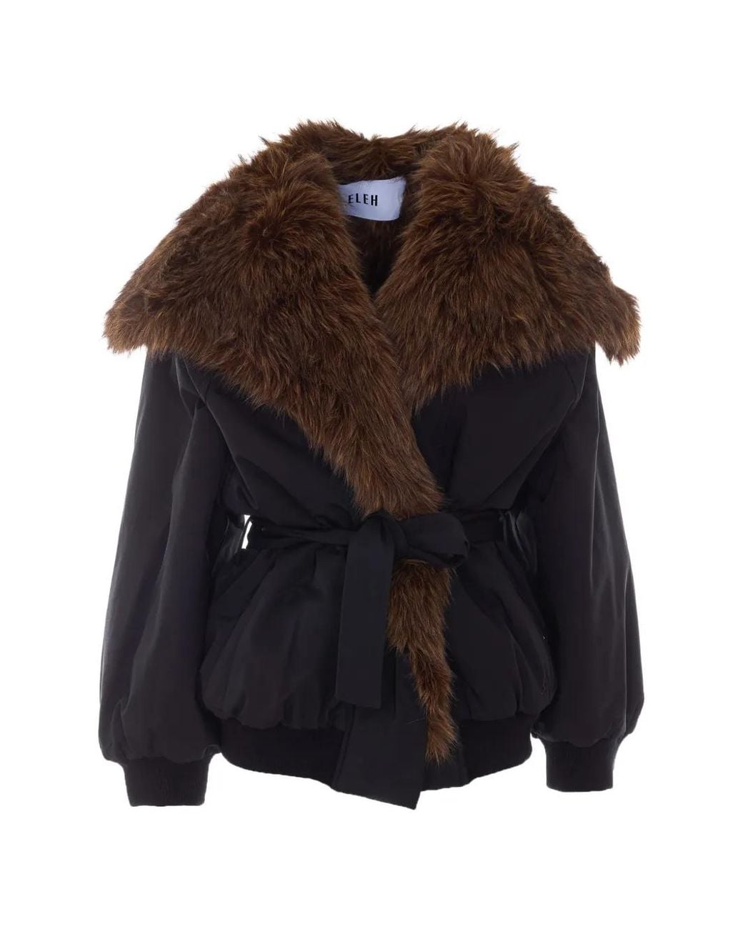 ELEH Brown Faux-Fur Collar Belted Jacket