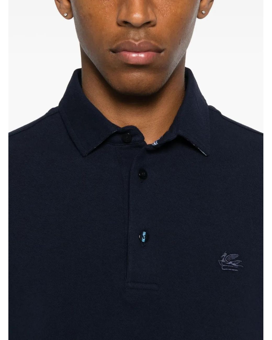 Etro Black Logo-Embroidered Polo Shirt for men