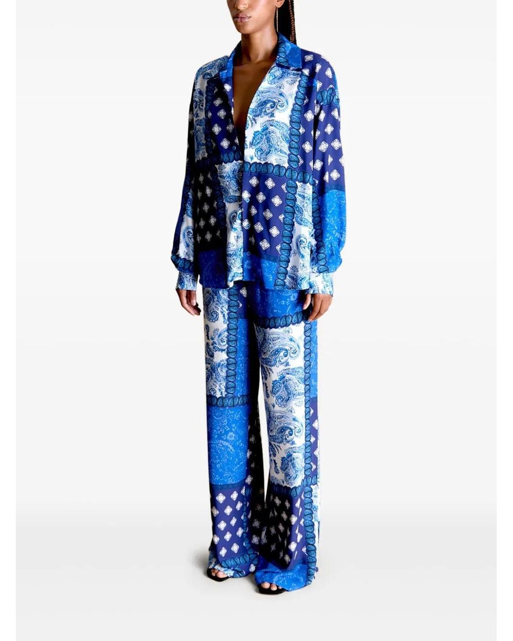 Donde Esteban Blue Hemd Mit Patchwork-Print