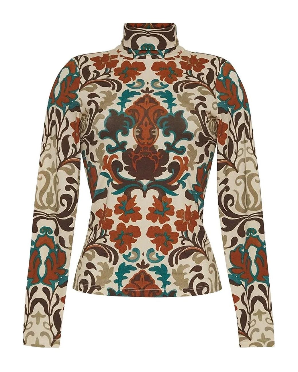 Cara Cara Natural Piper Paisley-Print Turtleneck Top