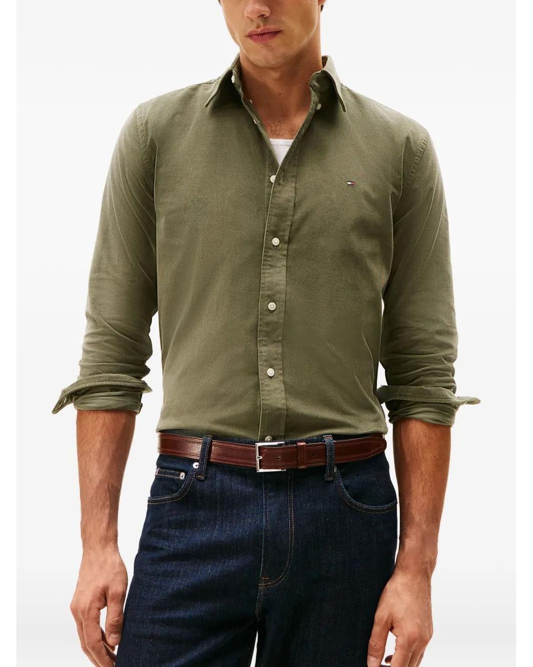 Tommy Hilfiger Green Buttoned Corduroy Shirt for men