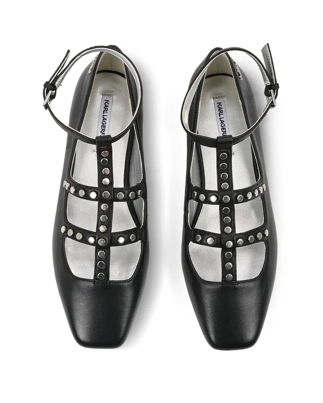 Karl Lagerfeld Black Studded Caged Ballet Flats