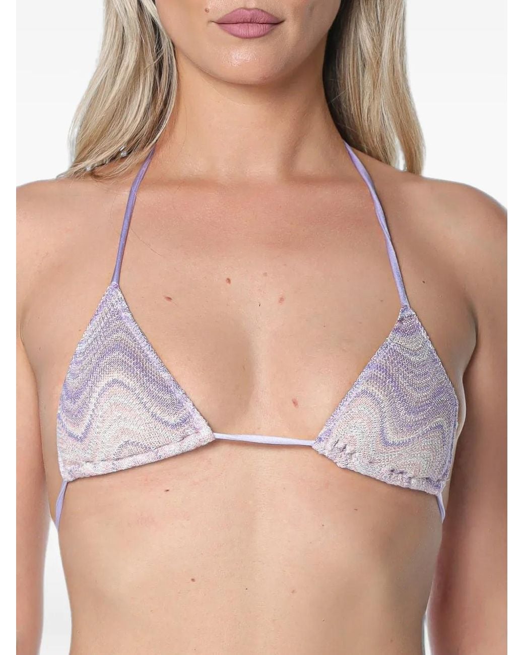 Mc2 Saint Barth Brown Leah Raschel Wave-Pattern Bikini Top