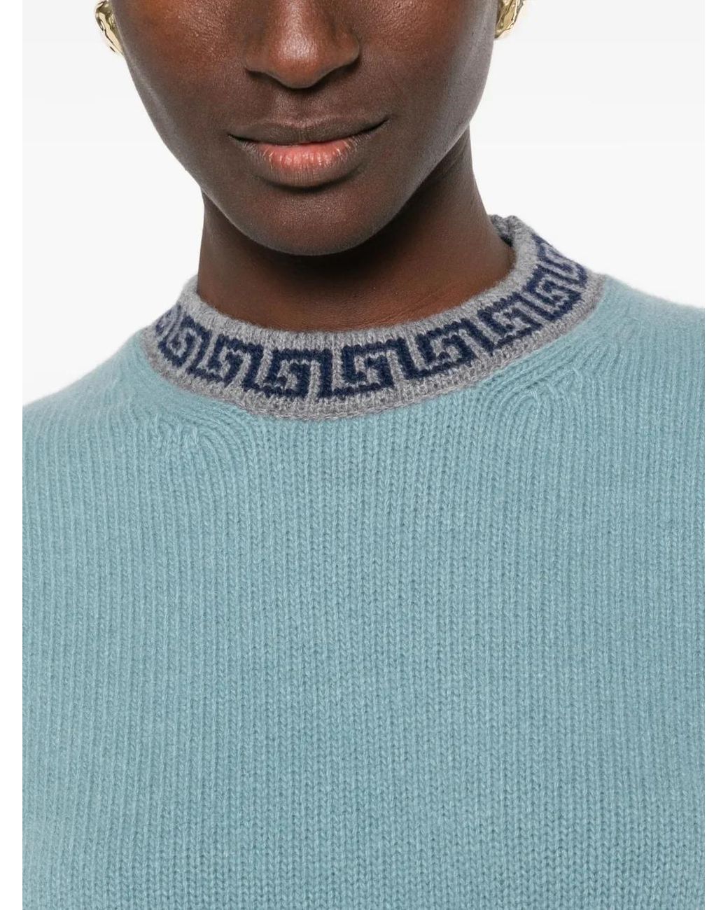 Versace Blue Pullover Mit Greca-Muster