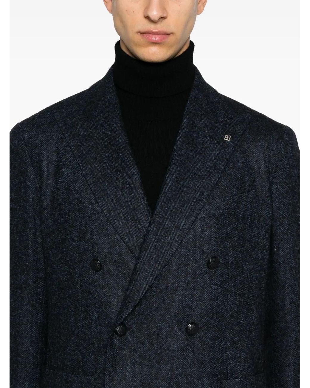 Tagliatore Blue Double-Breasted Textured Jacket for men