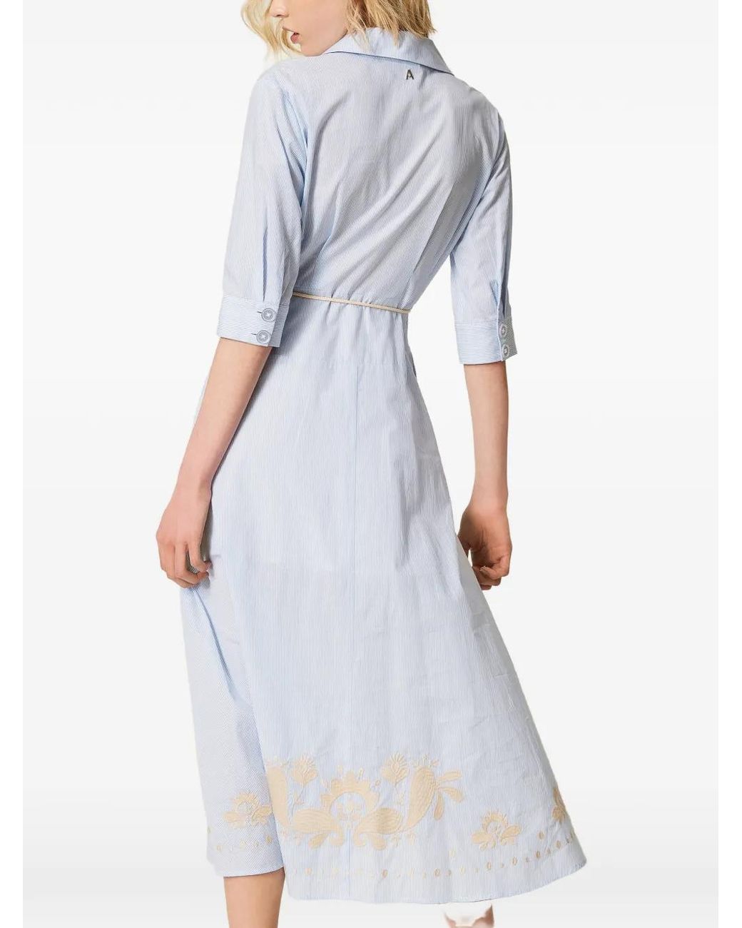 Twinset Blue Long Striped Dress With Embroidery