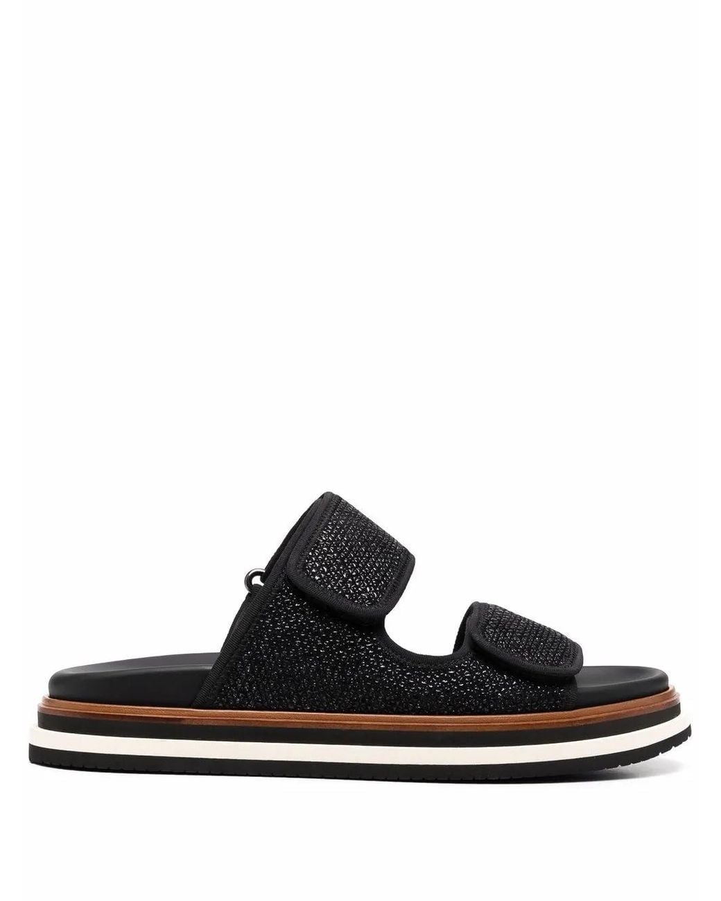 Hogan Black Touch-Strap Flat Sandals