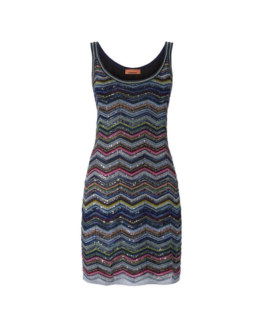 Missoni Blue Robe Courte En Maille À Chevrons Et Sequins